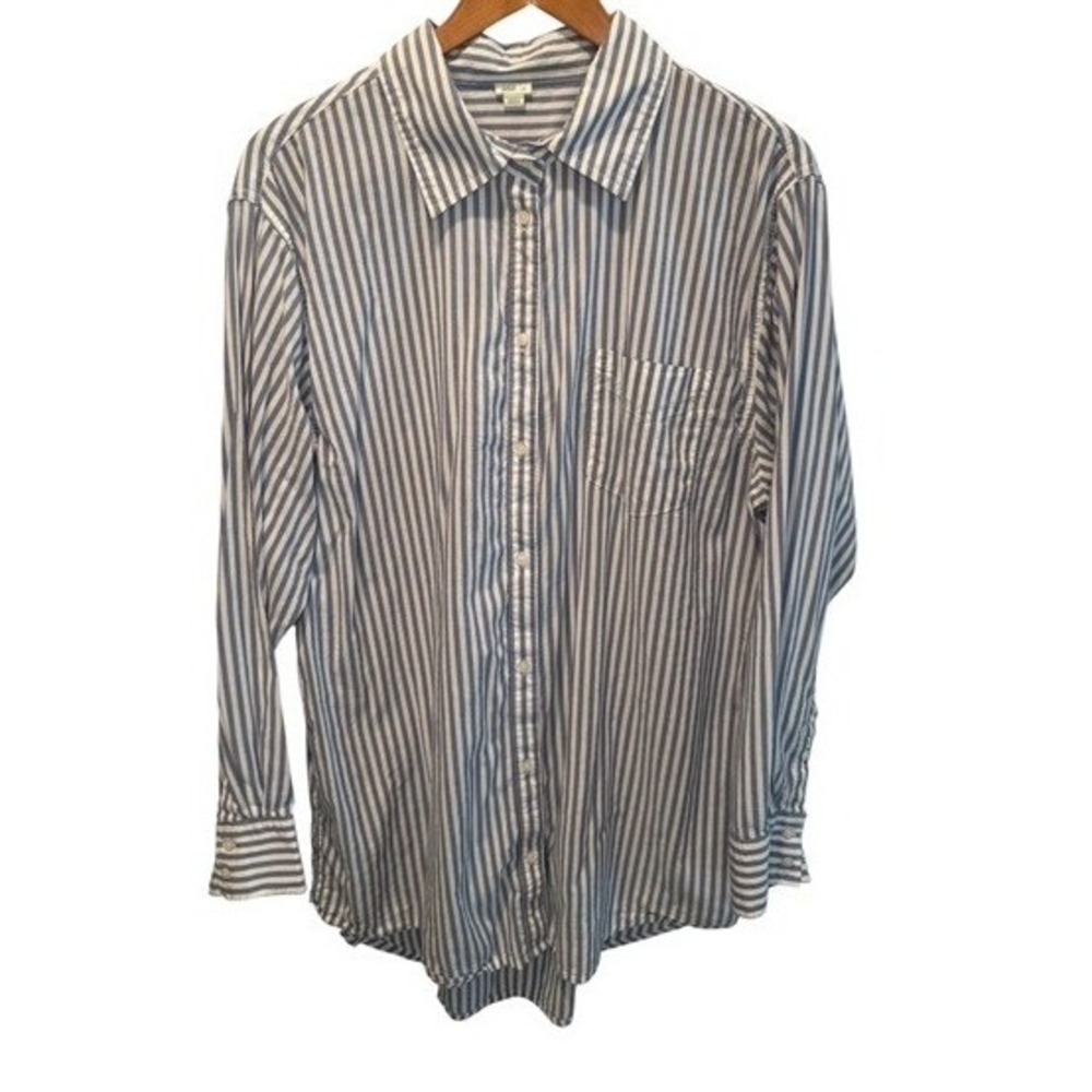 Aerie Womens Blue White Striped Button Down Oversized Lightweight Shirt L